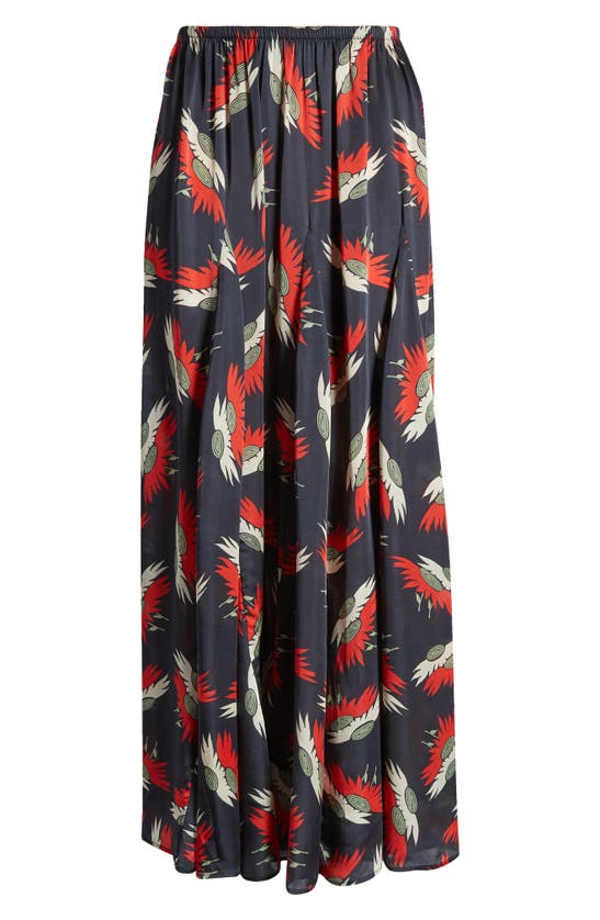 Shop The Great The Godet Floral Satin Maxi Skirt In Navy Birds Of Paradsise Print
