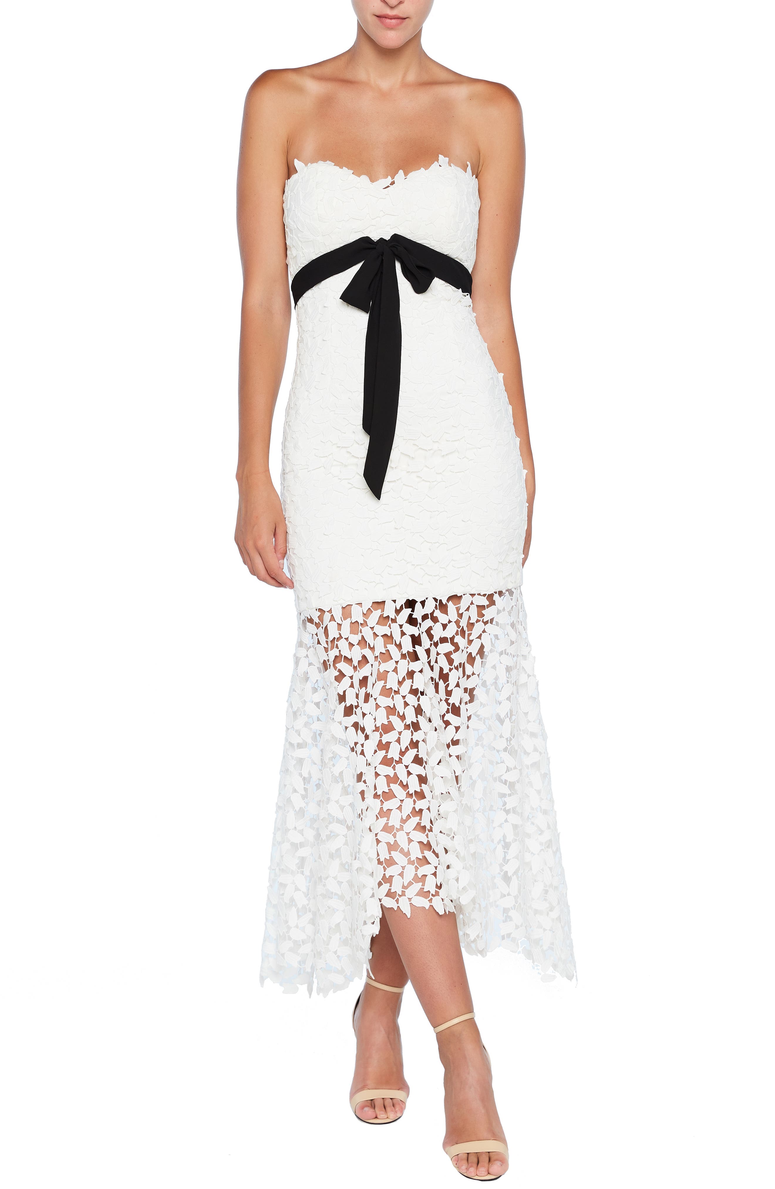 Bardot Lace Bow Midi Dress, Ivory