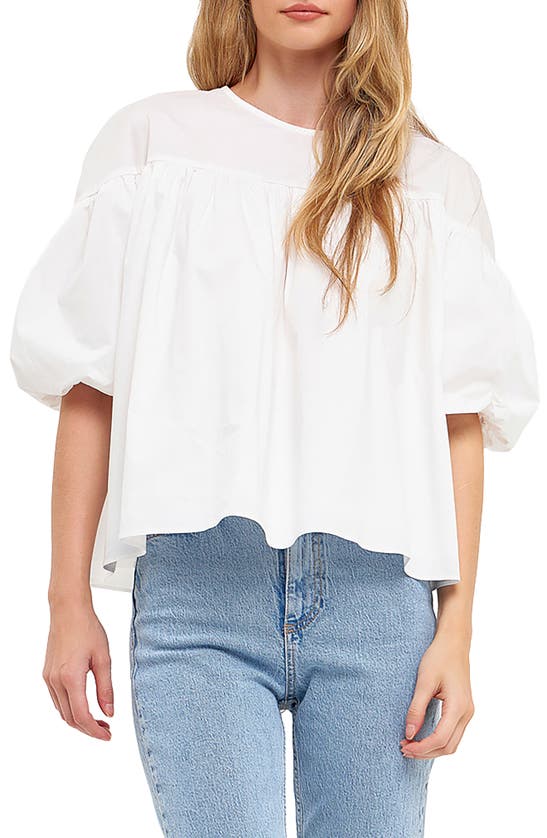 English Factory Puff Sleeve Cotton Blouse In White