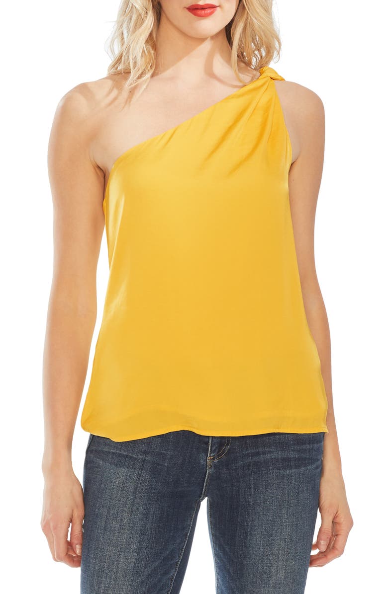 VINCE CAMUTO One-Shoulder Rumple Blouse, Main, color, DANDELION
