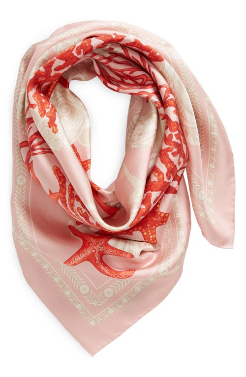 Shop Versace Barocco Silk Square Scarf In Dusty Rose Coral Bone