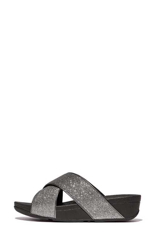 Shop Fitflop Lulu Glitterdust Platform Wedge Slide Sandal In Pewter