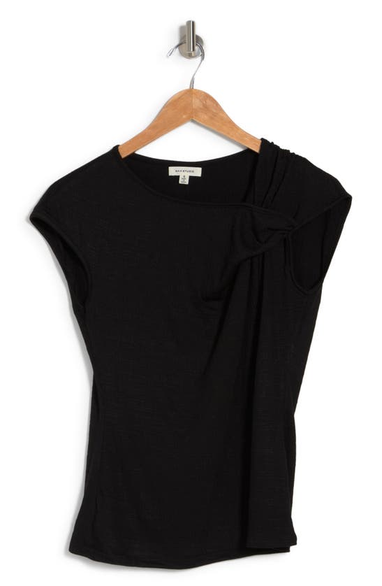 Max Studio Textured Side Gather Top In Black