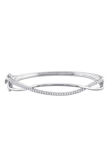 Delmar Lab-created Moissanite Crossover Bangle Bracelet In Silver/white