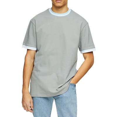 Topman Oversize Tipped Pique T-Shirt, Grey