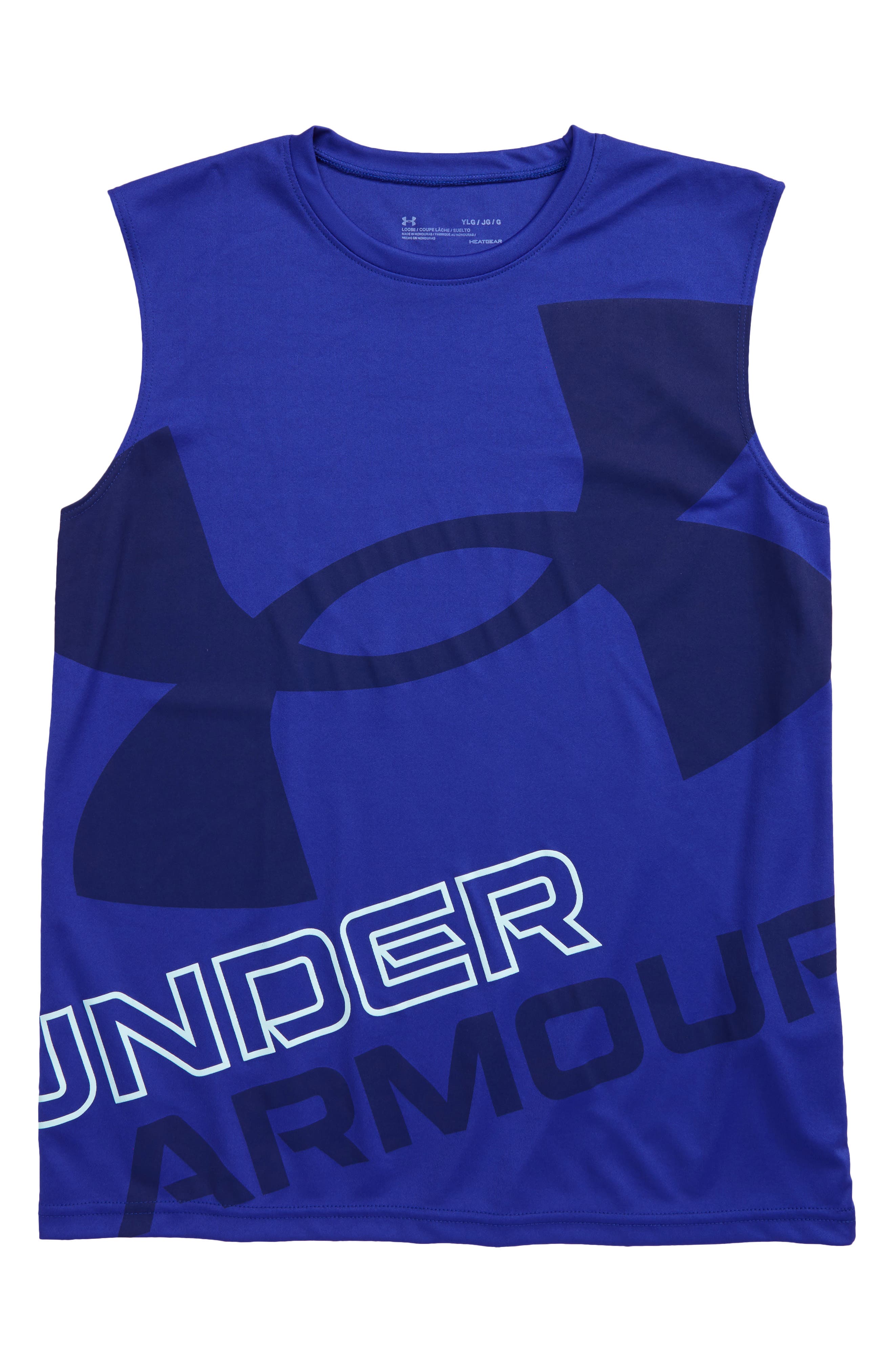 Under Armour Boys Tech Exploded Logo Sleeveless T-Shirt Youth Medium Ultra Indigo /Regal 409 