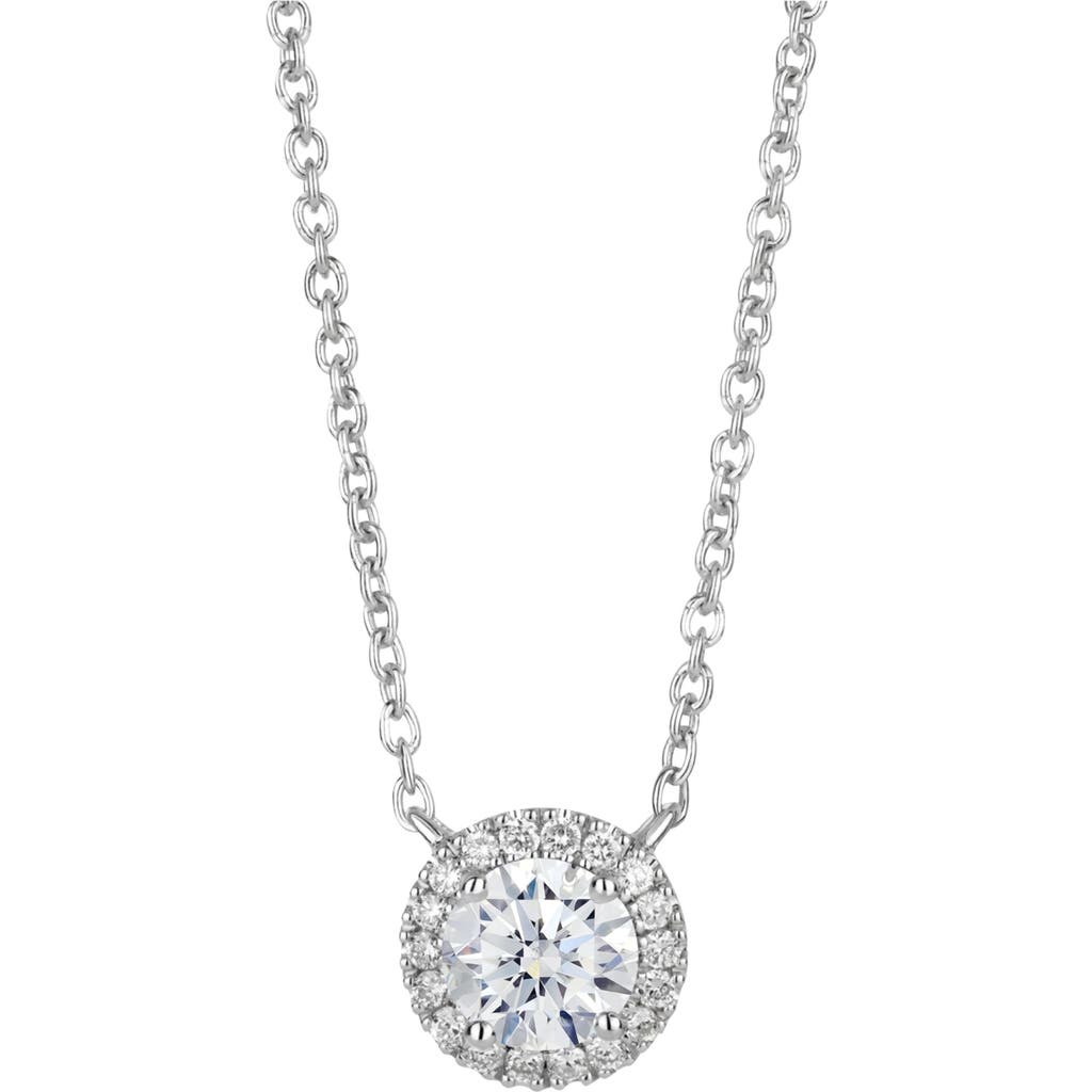 Lightbox 1-carat Lab Grown Diamond Halo Pendant Necklace In White/14k White Gold