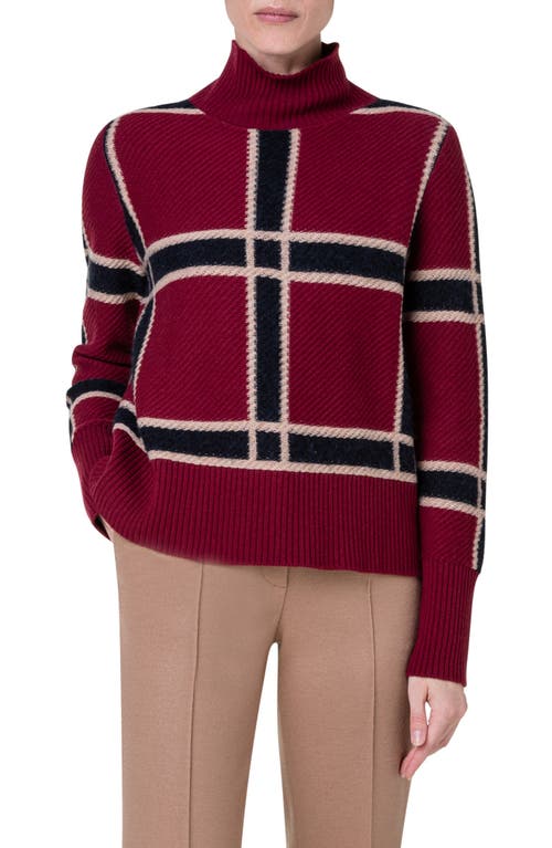 Akris punto Check Virgin Wool Blend Turtleneck Sweater in Malt-Black-Garnet at Nordstrom, Size 10