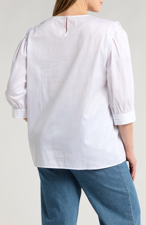 Shop Harshman Delaney Pleated Sleeve Cotton Top In White