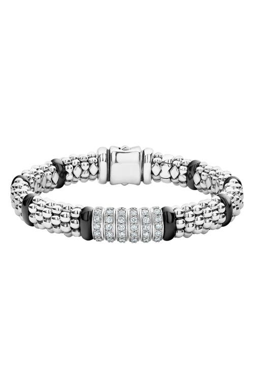 Shop Lagos Black Caviar Diamond 6-link Bracelet In Silver/black Ceramic/diamond