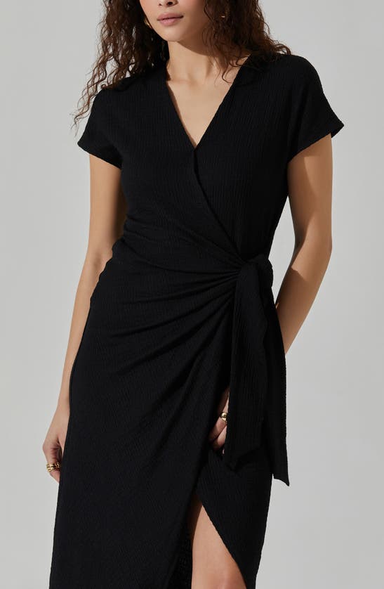 Shop Astr Knit Wrap Dress In Black