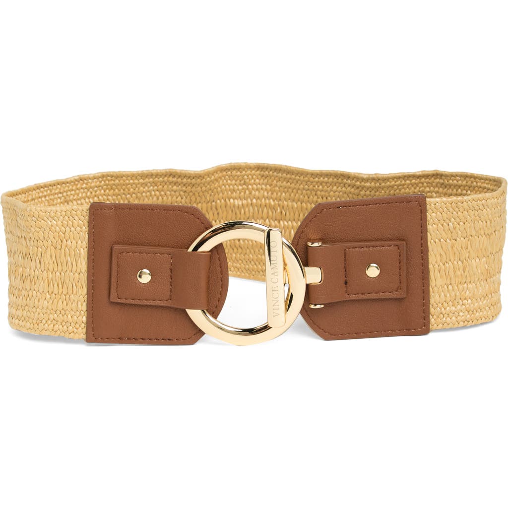 Vince Camuto Toggle Buckle Woven Raffia Belt In Brown