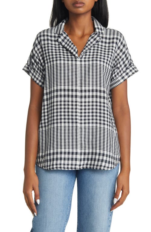 beachlunchlounge Plaid Cuffed Button-Up Shirt in Monochrome