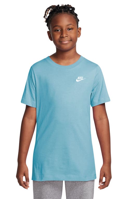 Shop Nike Kids' Embroidered Swoosh T-shirt In Aquarius Blue/white