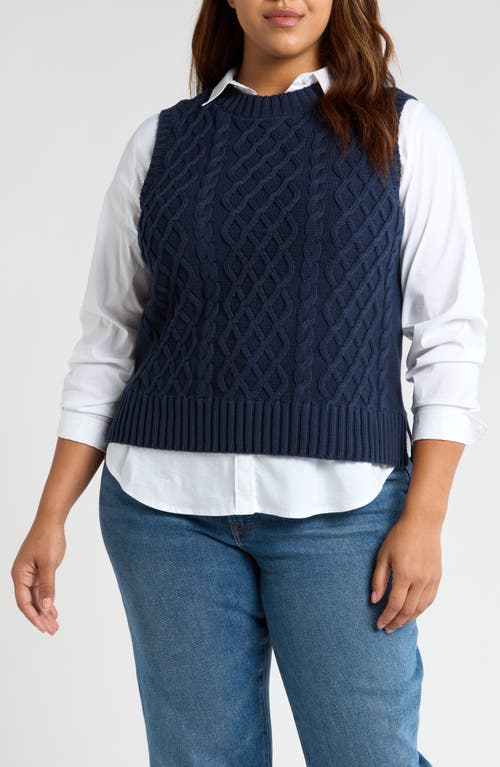 Shop Caslonr Caslon(r) Cable Stitch Sweater Vest In Navy Blazer