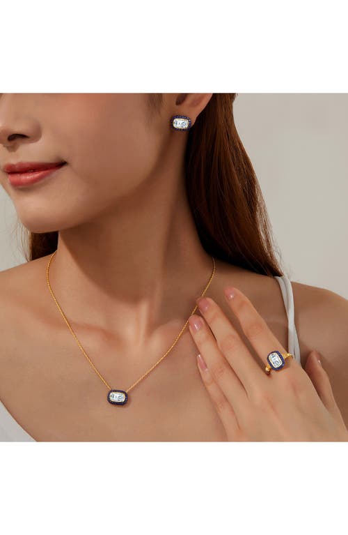 Lafonn Art Deco Simulated Diamond Halo Stud Earrings In Blue/gold