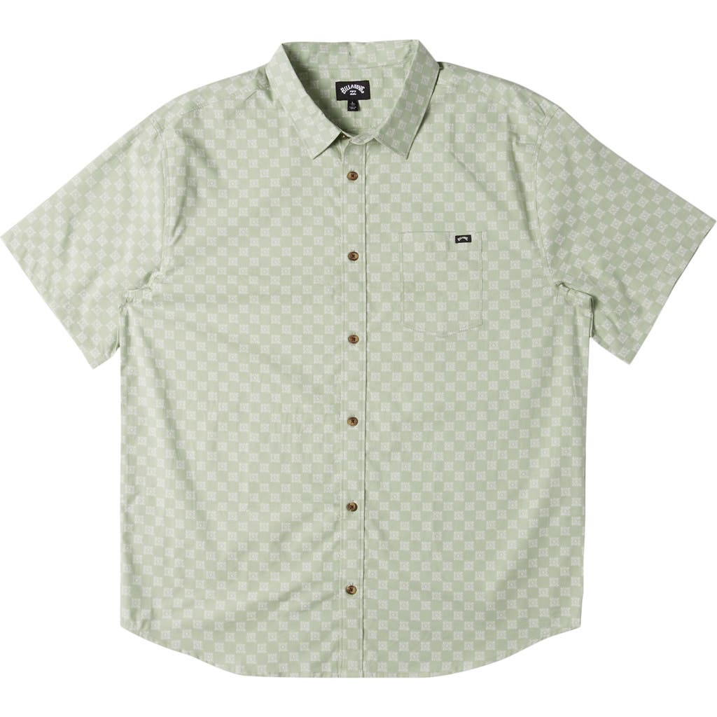 Billabong Sundays Mini Print Short Sleeve Cotton Button-up Shirt In Green