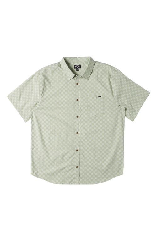 Sundays Mini Print Short Sleeve Cotton Button-Up Shirt in Seafoam