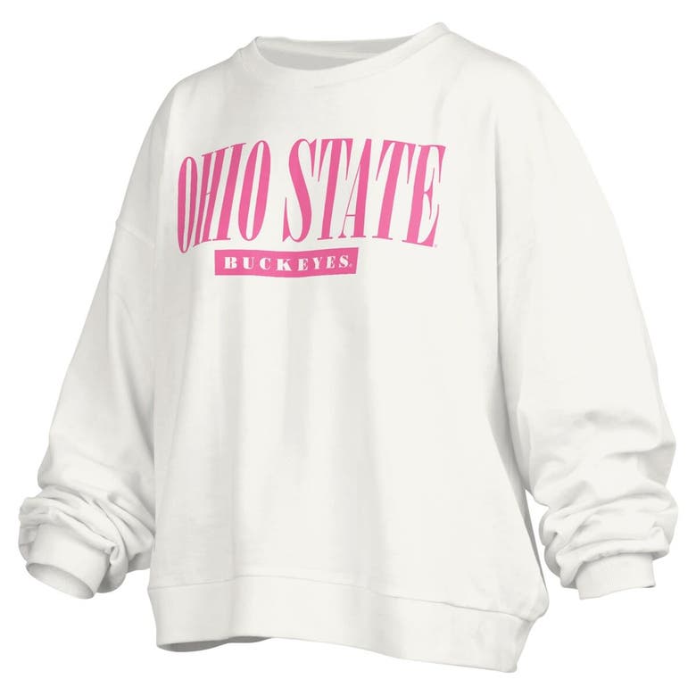 Shop Pressbox White Ohio State Buckeyes Sutton Janise Waist Length Oversized Pullover Sweatshirt