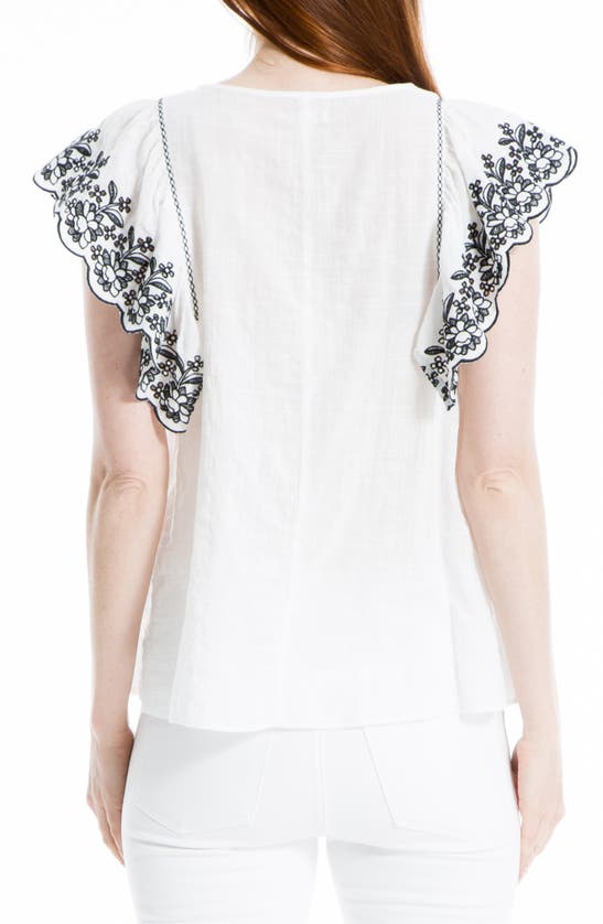 Shop Max Studio Embroidered Flutter Sleeve Blouse In White Black