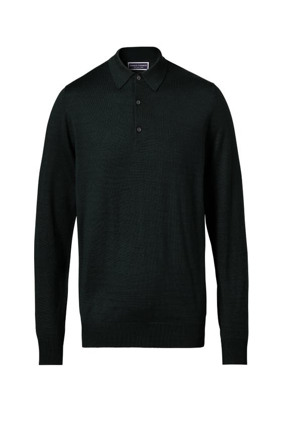 Shop Charles Tyrwhitt Merino Polo Long Sleeve Sweater In Forest Green