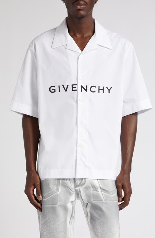 Shop Givenchy Boxy Fit Logo Button-up Camp Shirt In White/black