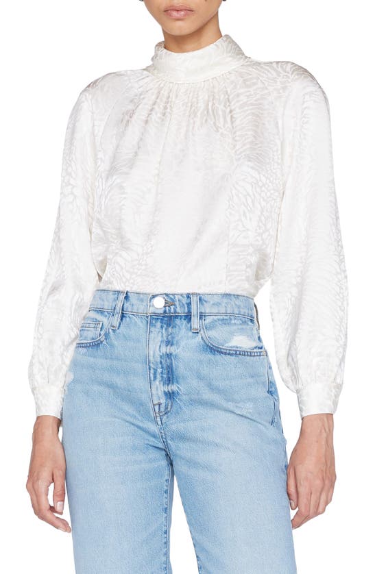 Shop Frame Foldover Mock Neck Jacquard Silk Blouse In Off White