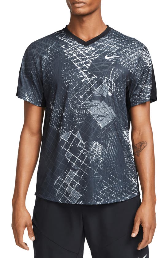 Nike Court Victory Abstract Print Dri-fit Tennis T-shirt In Black