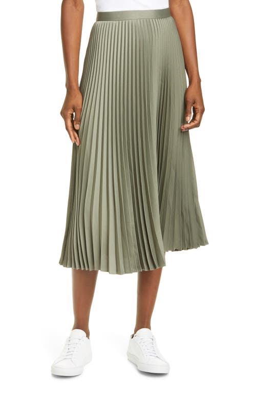 Club Monaco Annina Pleated Satin Skirt in Olive Green