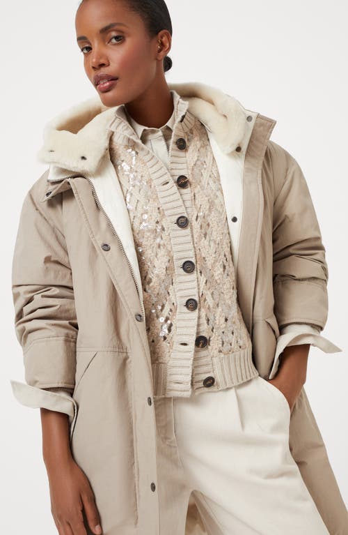 Shop Brunello Cucinelli Water-resistant Techno Cotton Down Parka With Detachable Shearling Insert In Beige