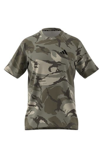 Shop Adidas Originals Adidas Train Essential Aeroready Seasonal Camo T-shirt In Grey/silver/olive Strata