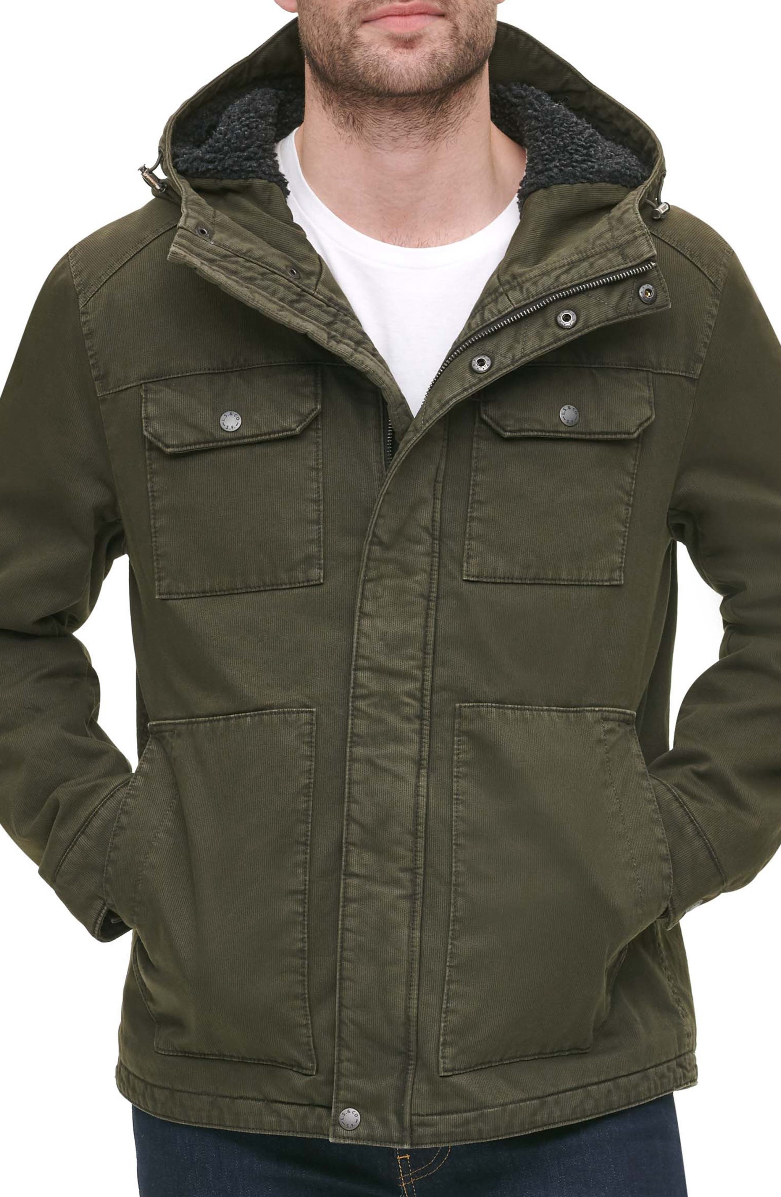 mens green coat with fur hood