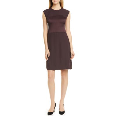 Boss Desma Satin & Matte A-Line Dress, Burgundy