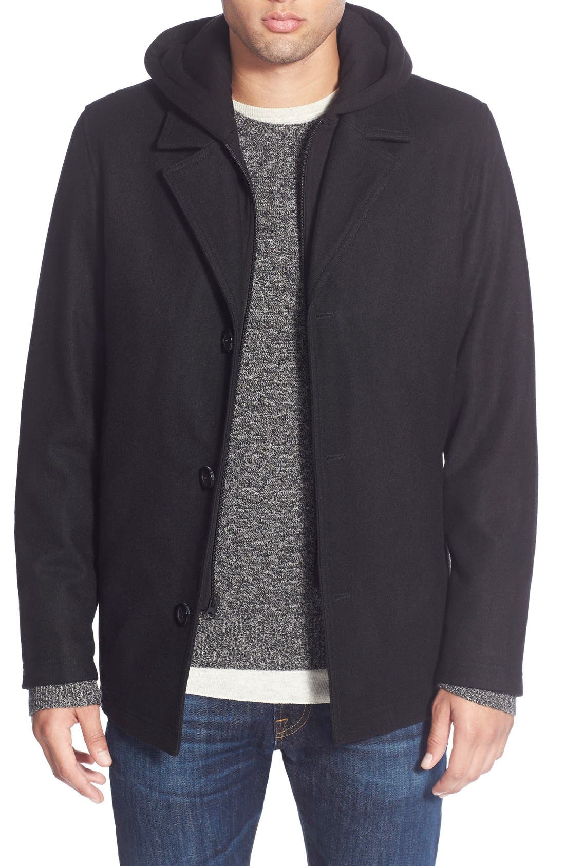 Black Rivet Single Breasted Hooded Coat Nordstrom