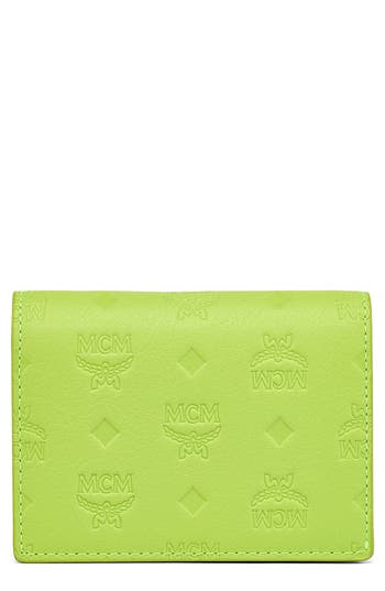 Mcm Aren Flap Trifold Mini Wallet In Green