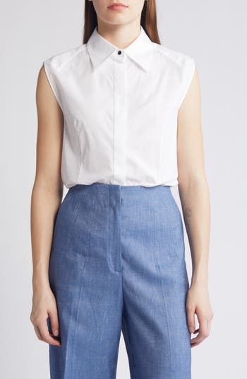 Hugo Boss Bashiva Poplin Sleeveless Blouse In White