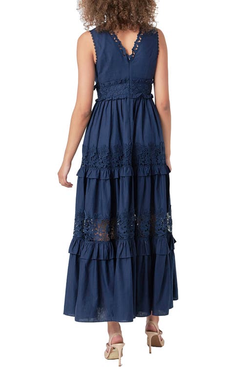 Shop Endless Rose Lace Inset Sleeveless Maxi Dress In Navy