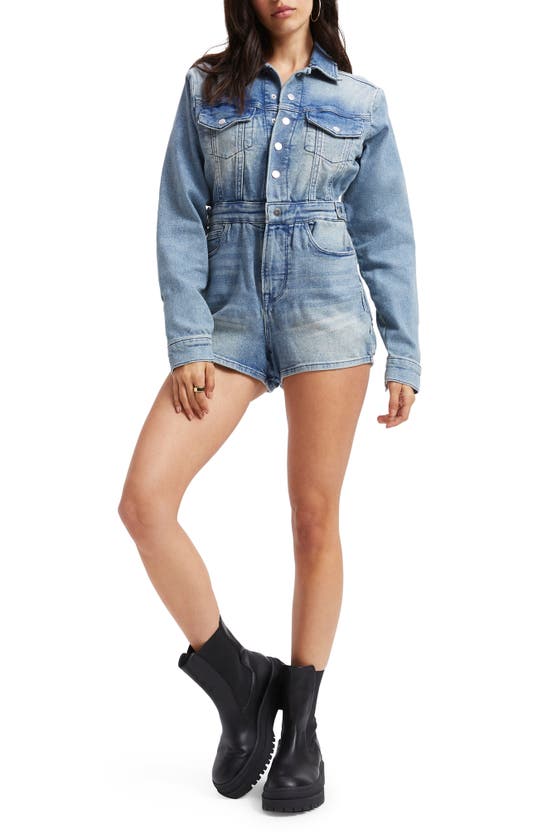 GOOD AMERICAN GOOD AMERICAN LONG SLEEVE DENIM ROMPER