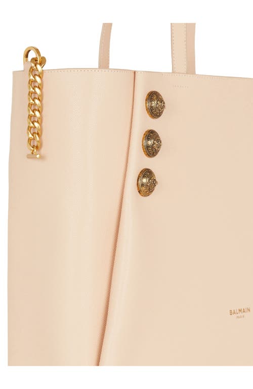 Shop Balmain Emblem Crest Button Calfskin Shopper In 0dx Beige/pink