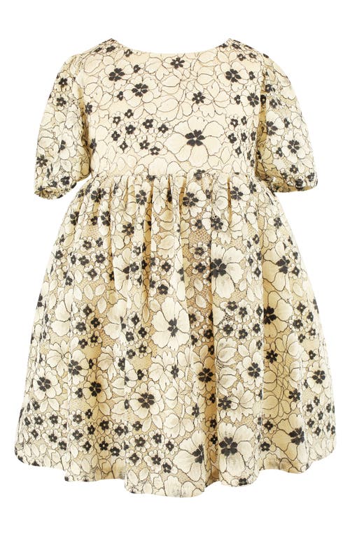 Popatu Kids' Floral Puff Sleeve Lace Dress Black/Ivory at Nordstrom,
