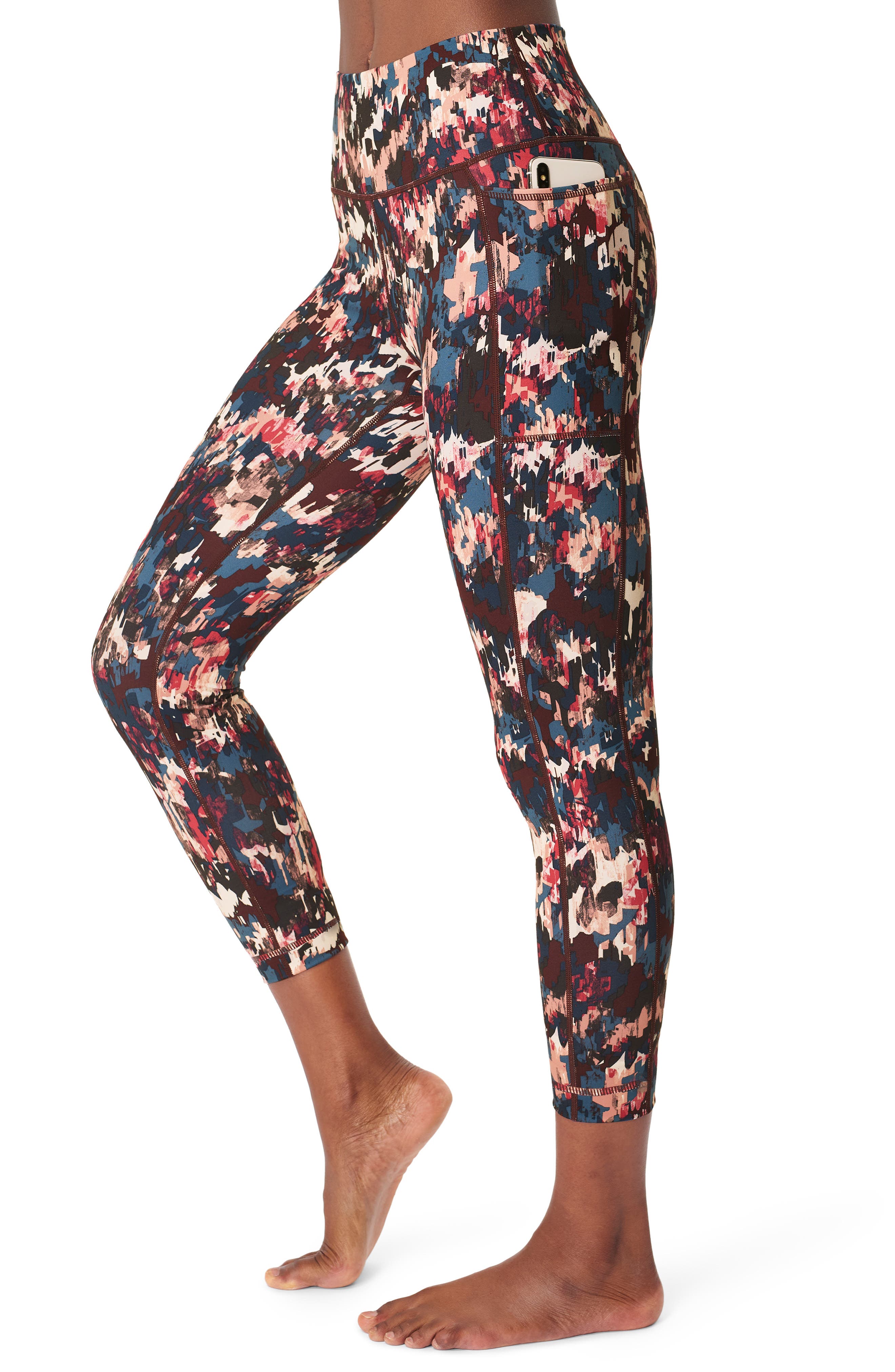 Sweaty Betty Super Sculpt Pocket 7/8 Leggings In Blue Abstract Floral Print