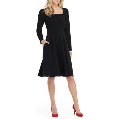 Gal Meets Glam Collection Square Neck Long Sleeve Fit & Flare Dress, Black