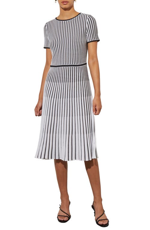 Shop Ming Wang Grid Stripe Flare Knit Dress In White/black