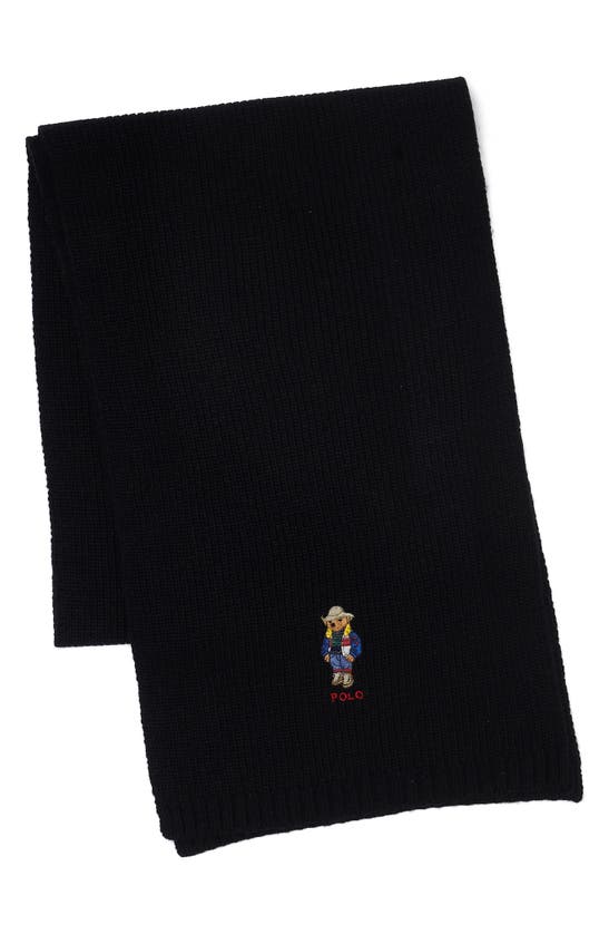 Polo Ralph Lauren Holiday Bear Wool Blend Scarf In Polo Black