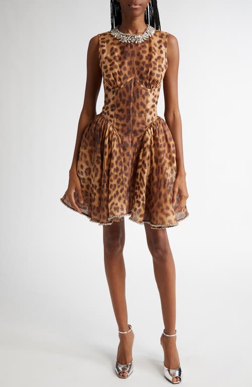 Shop Zimmermann Crystal Embellished Leopard Print Paneled Minidress