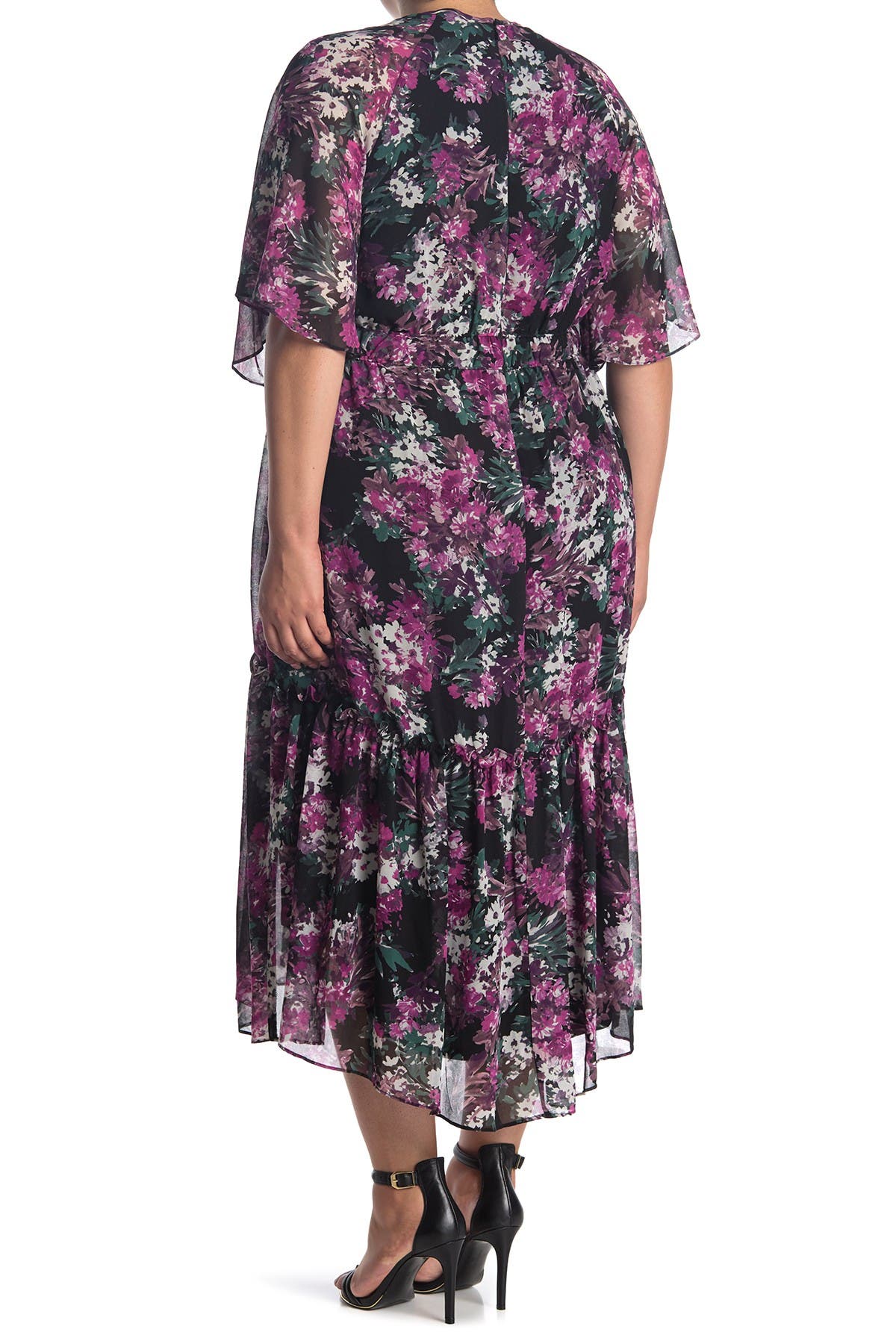 Taylor FLORAL RUFFLE HIGH/LOW DRESS