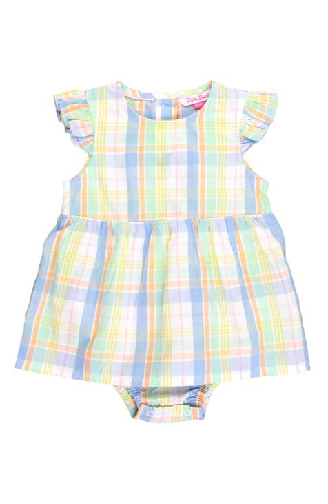 JoJo Maman Bebe Toddler Gingham Seesucker Shorts - Yellow Turtle