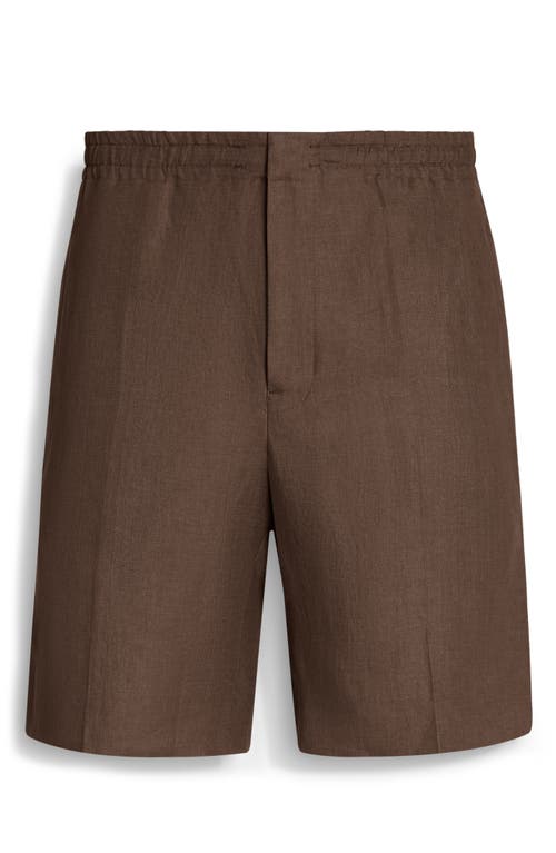 Shop Zegna Oasi Linen Twill Shorts In Ferruggine