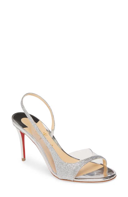 Click to view more detailed imagery on our partner's website Christian Louboutin Optisling Clear & Glitter Slingback Sandal In Silver