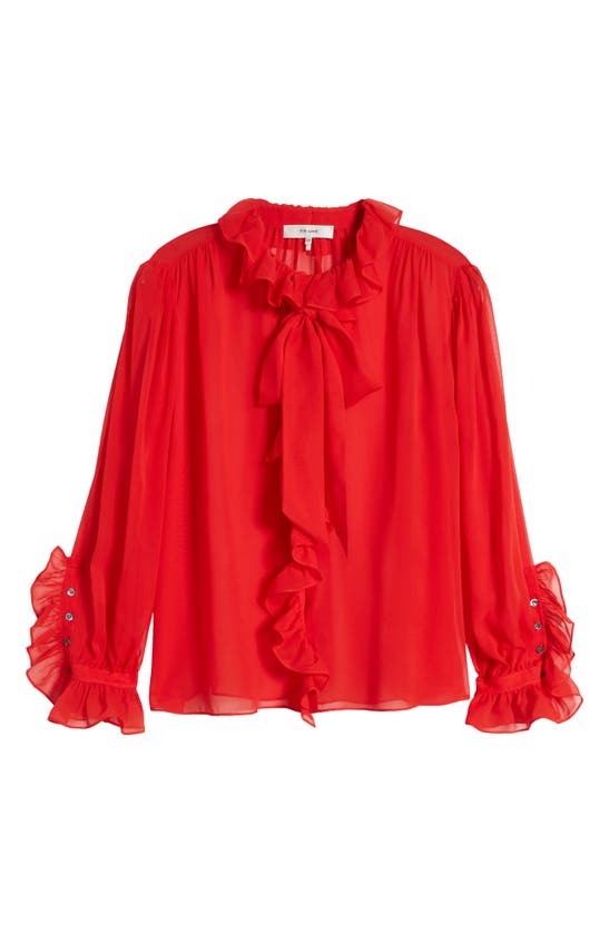 Shop Frame Ruffle Silk Shirt In Cherry Red